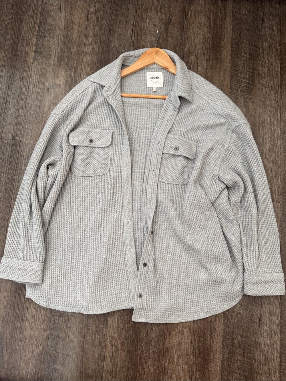 Aerie Light Gray Waffle Knit Shacket